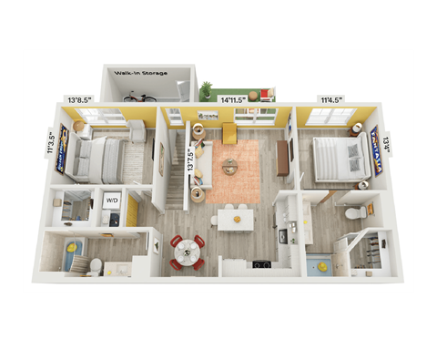 Floor plan for 2 beds, 2 baths, 1062 sqft
